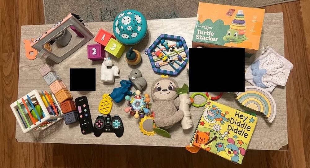 Infant Sensory Toy Lot Silicone Teethers Rattles Stacking Toys Busy Box Books